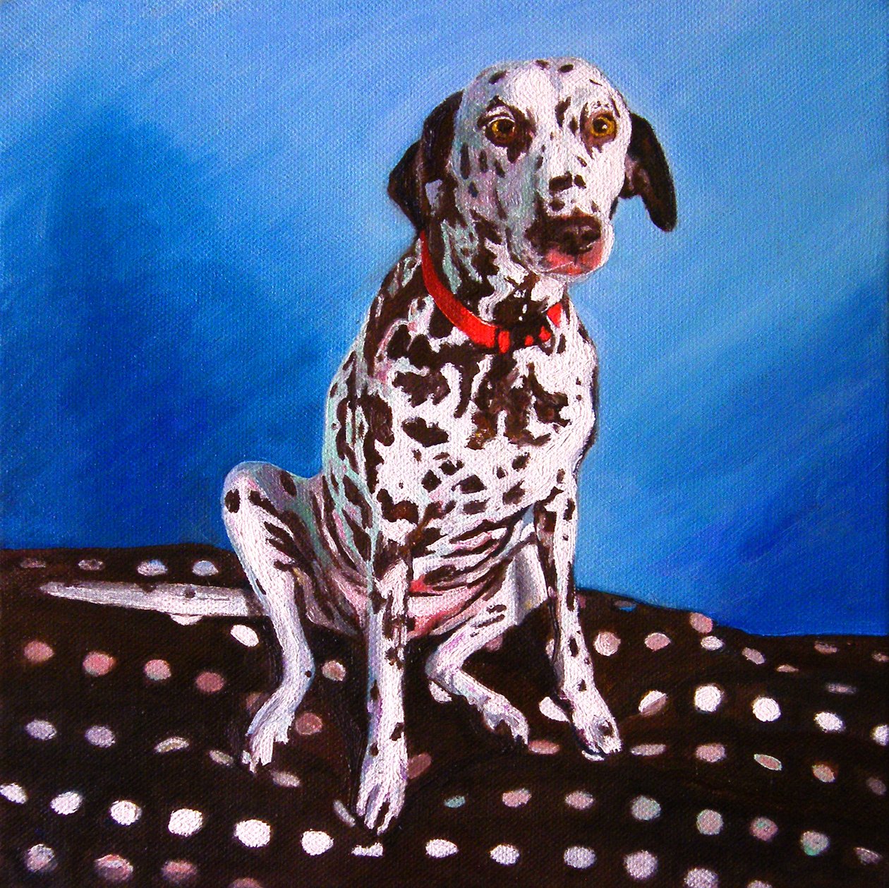 Dalmatiner på fläckig kudde, 2011, av Helen White