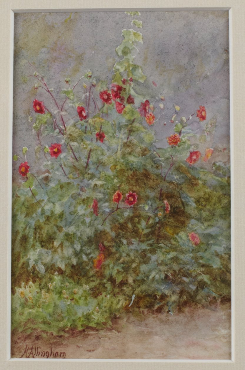 Flower Border, Hollyhock och Dahlior av Helen Allingham