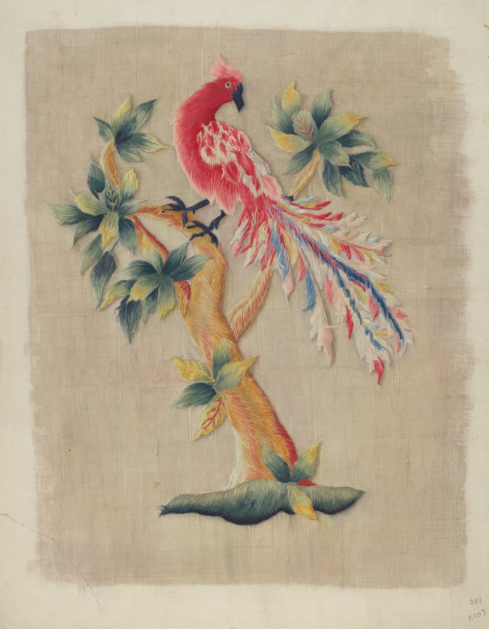 Sektion av sänggardin, ca. 1937. av Helen E. Gilman
