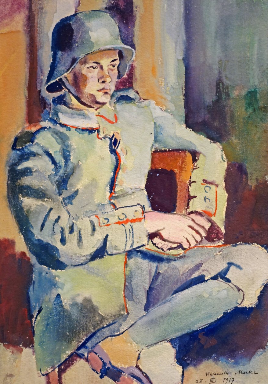 Självporträtt med stålhjälm av Helmuth Macke