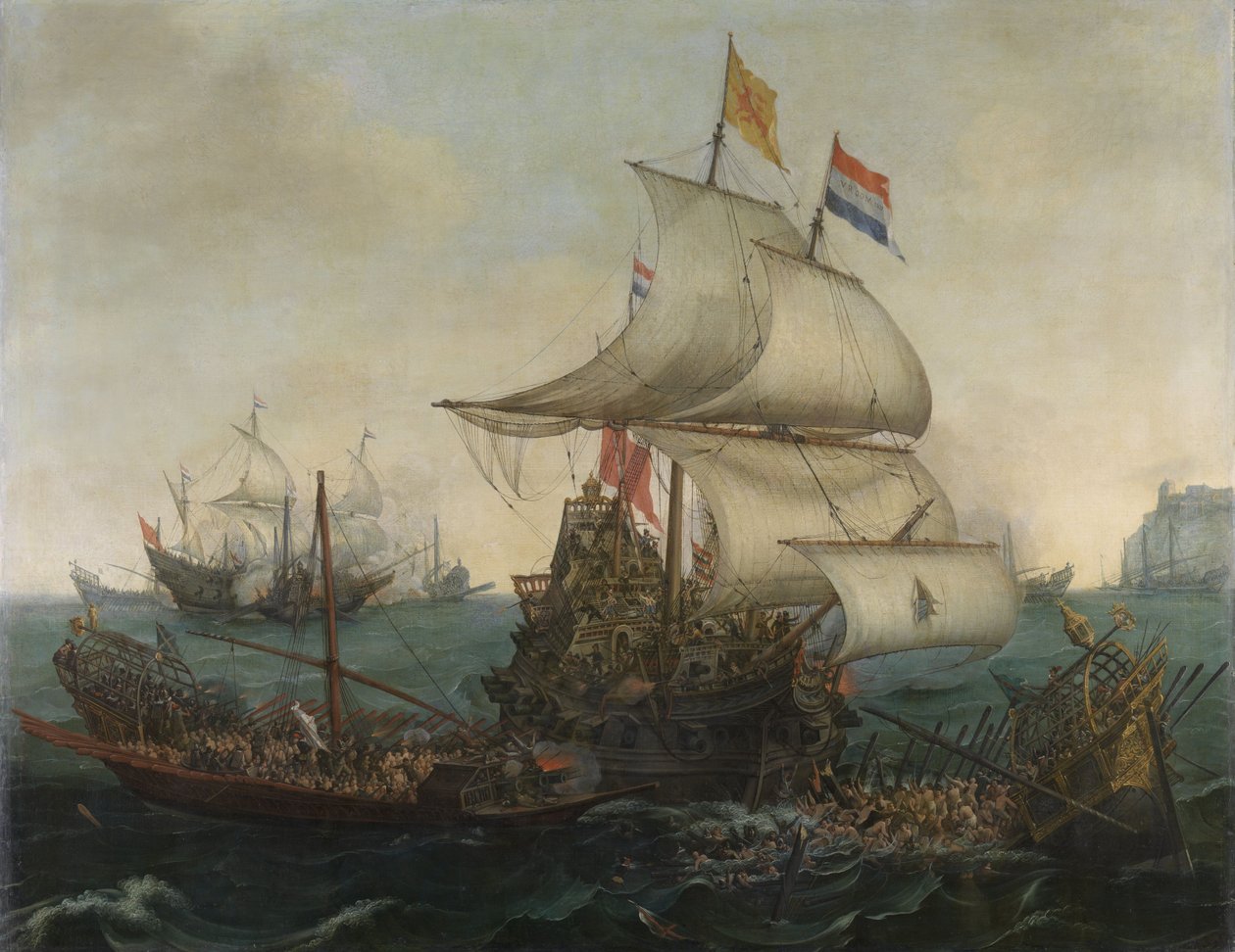 Dutch ships ramming Spanish galleys off the English coast, 3 October 1602 av Hendrick Cornelisz. Vroom
