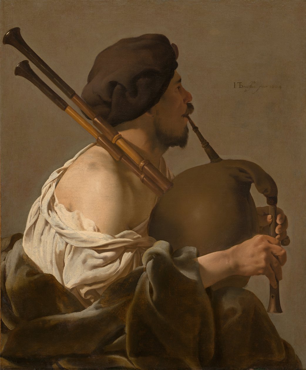 Säckpipaspelare av Hendrick ter Brugghen