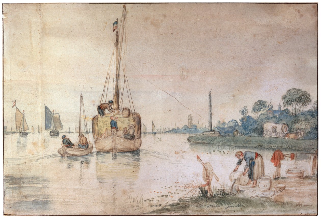 En pråm med hö, c1625-c1634 av Hendrick Avercamp