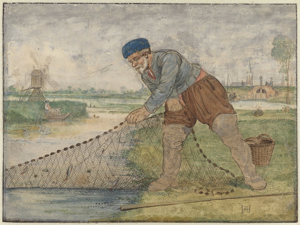 En fiskare som drar i sitt nät av Hendrick Avercamp