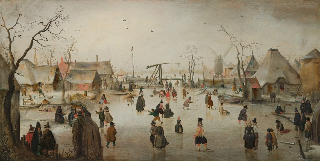 Skridskoåkning i en by av Hendrick Avercamp
