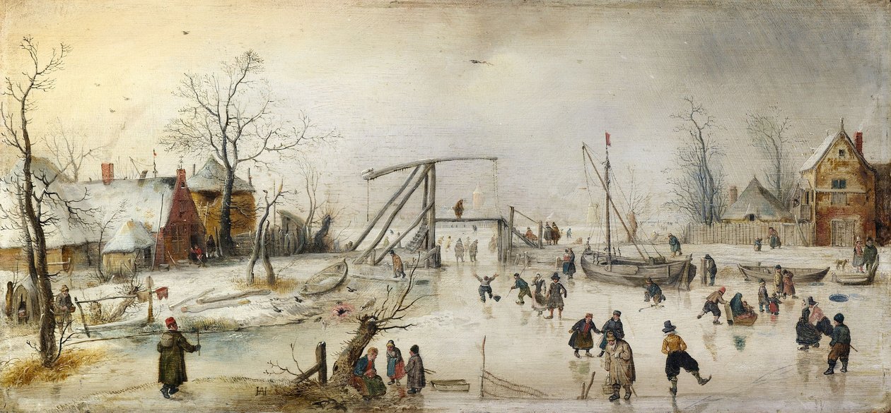 Scen på isen av Hendrick Avercamp