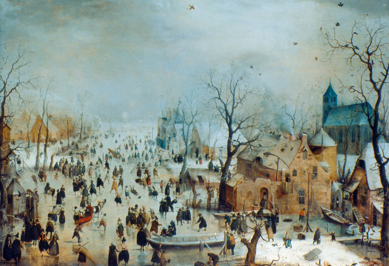 Vinterscen med skridskoåkare, c1608 av Hendrick Avercamp