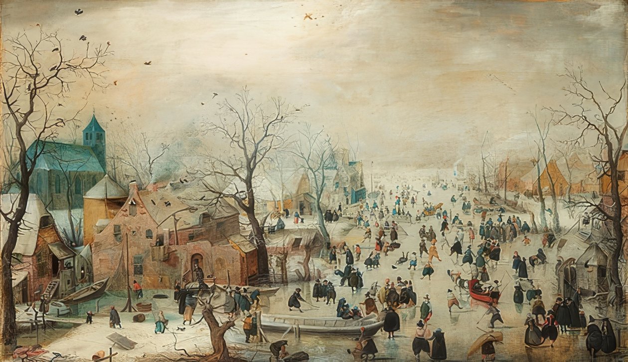 Vinterlandskap med skridskoåkare. Omkring 1608 av Hendrick Avercamp