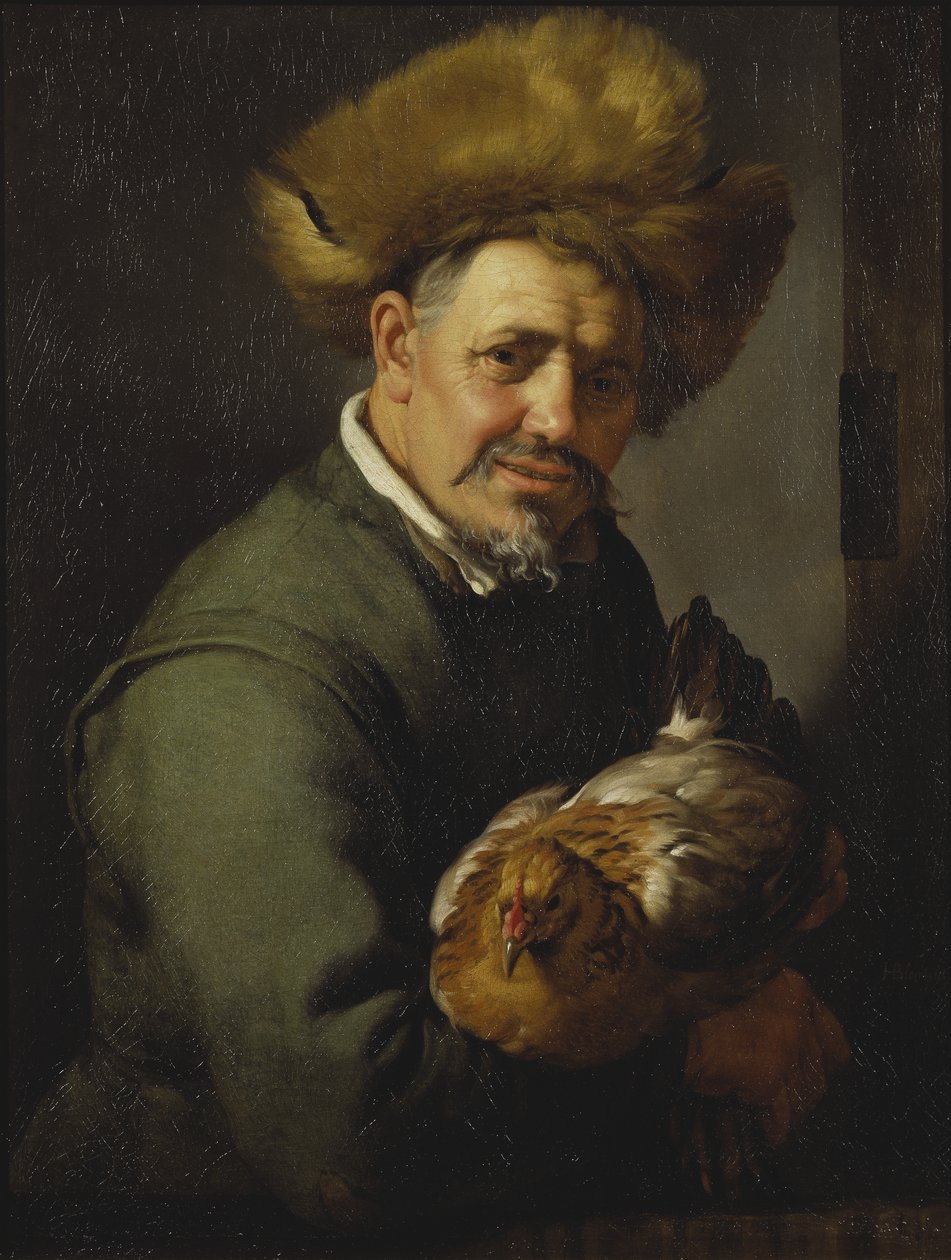 Gammal man med en höna, 1630 av Hendrick Bloemaert