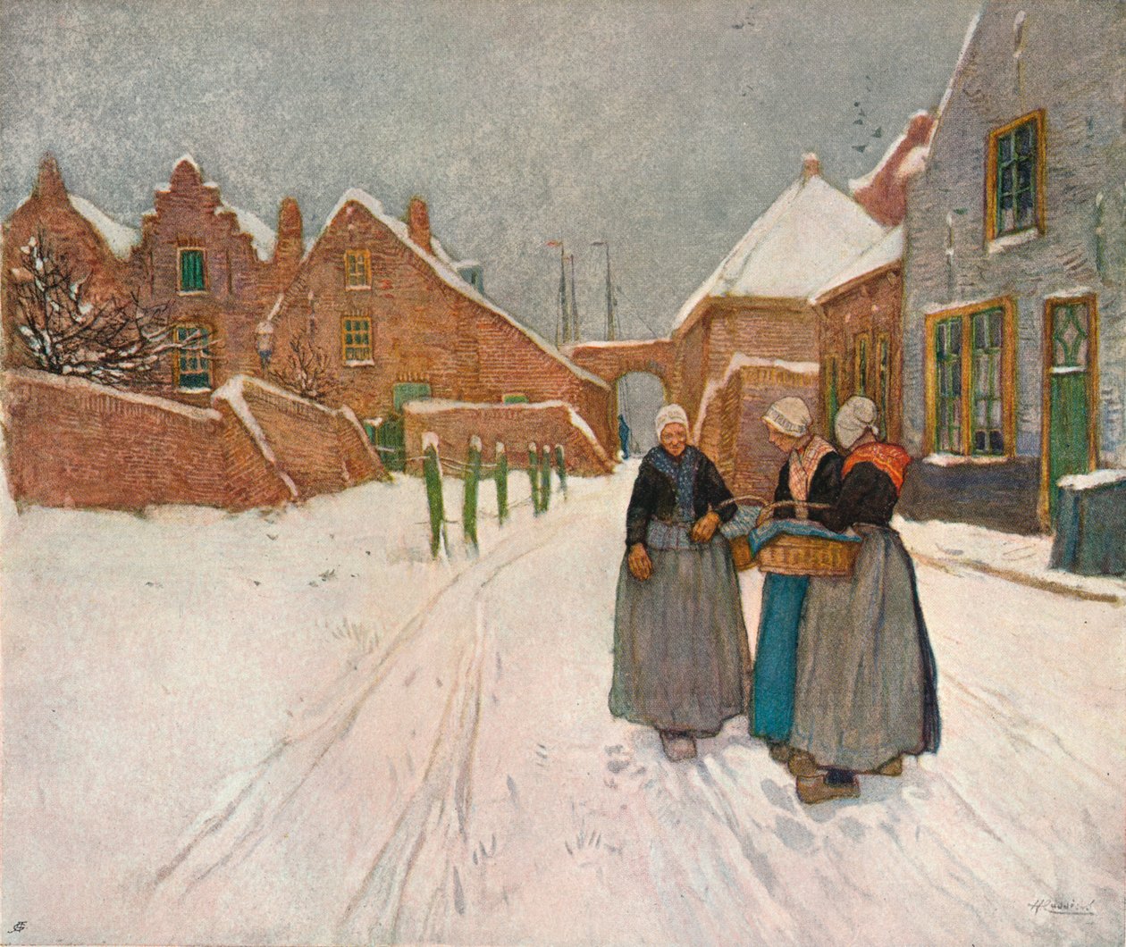 I snön, c1902 av Hendrick Cassiers