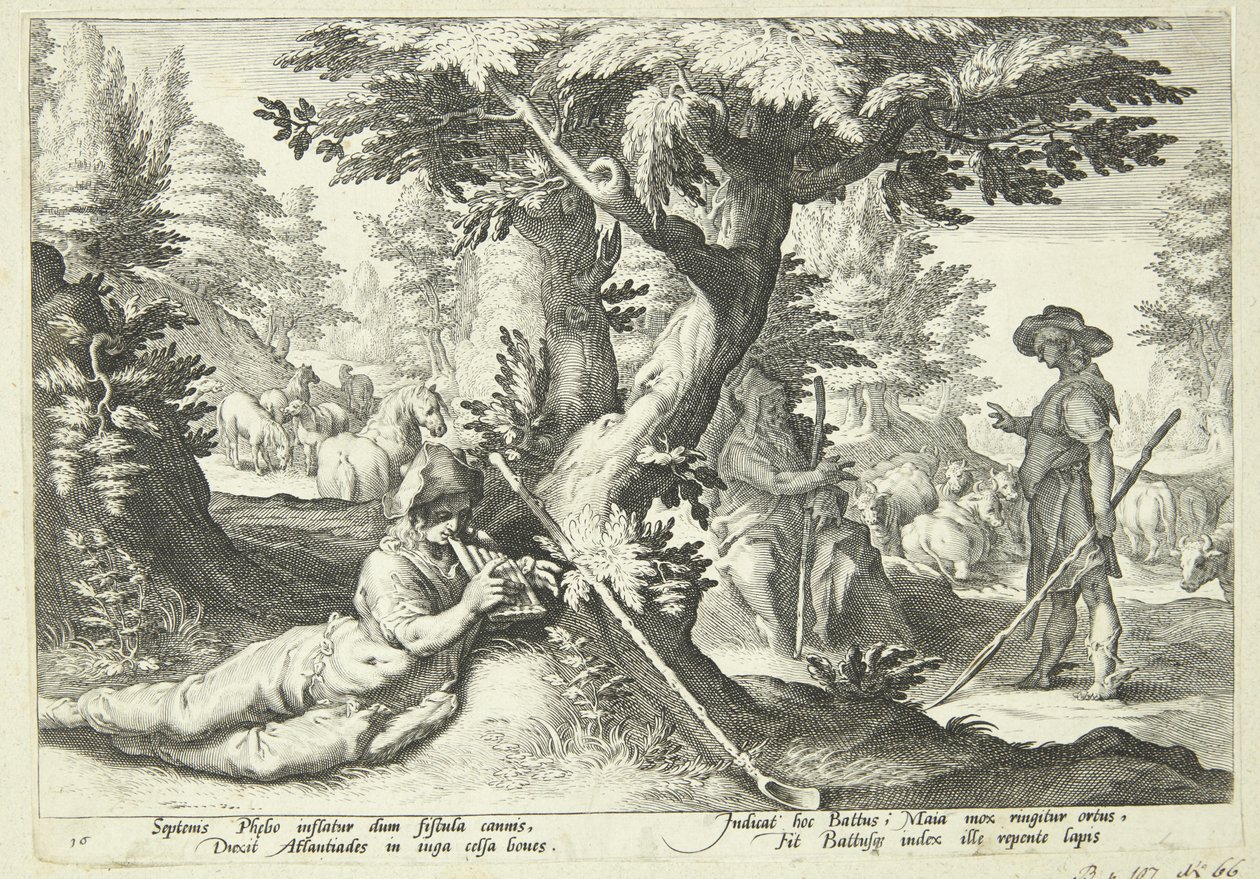 Battus förvandlas till sten av Hendrick Goltzius