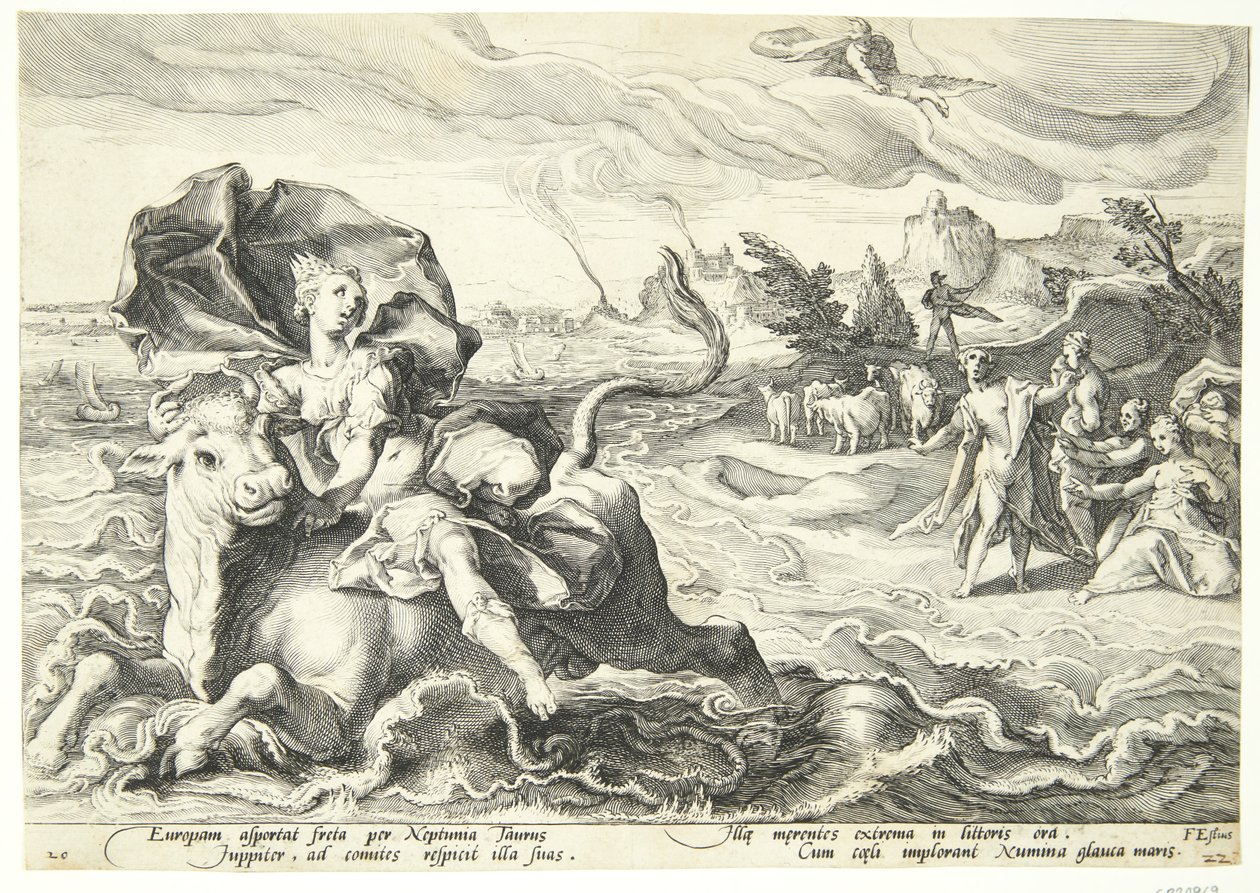 Bortförandet av Europa av Hendrick Goltzius