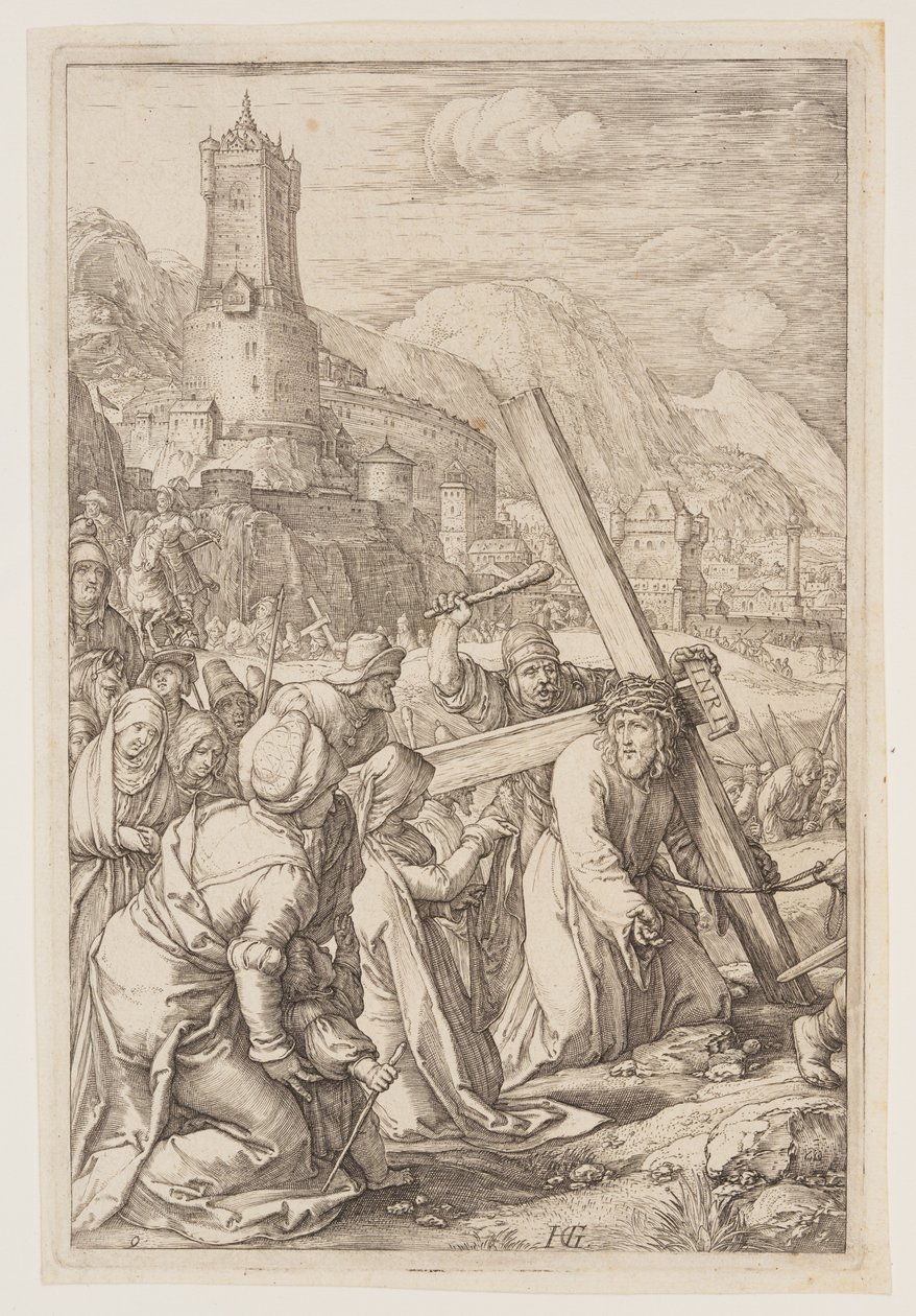 Kristus bär korset, från The Passion av Hendrick Goltzius