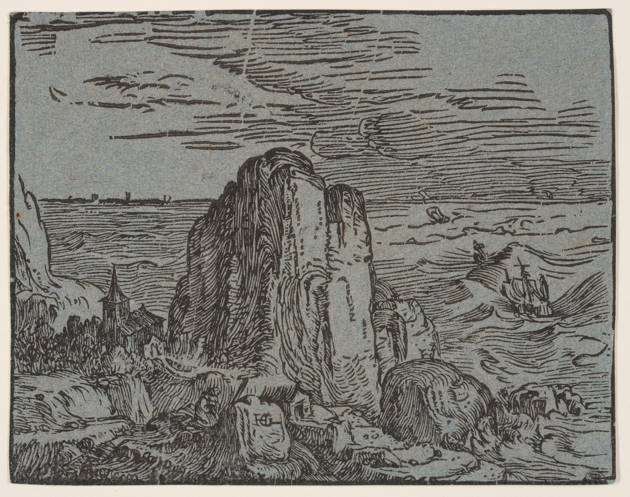 Klippa på en havsstrand av Hendrick Goltzius