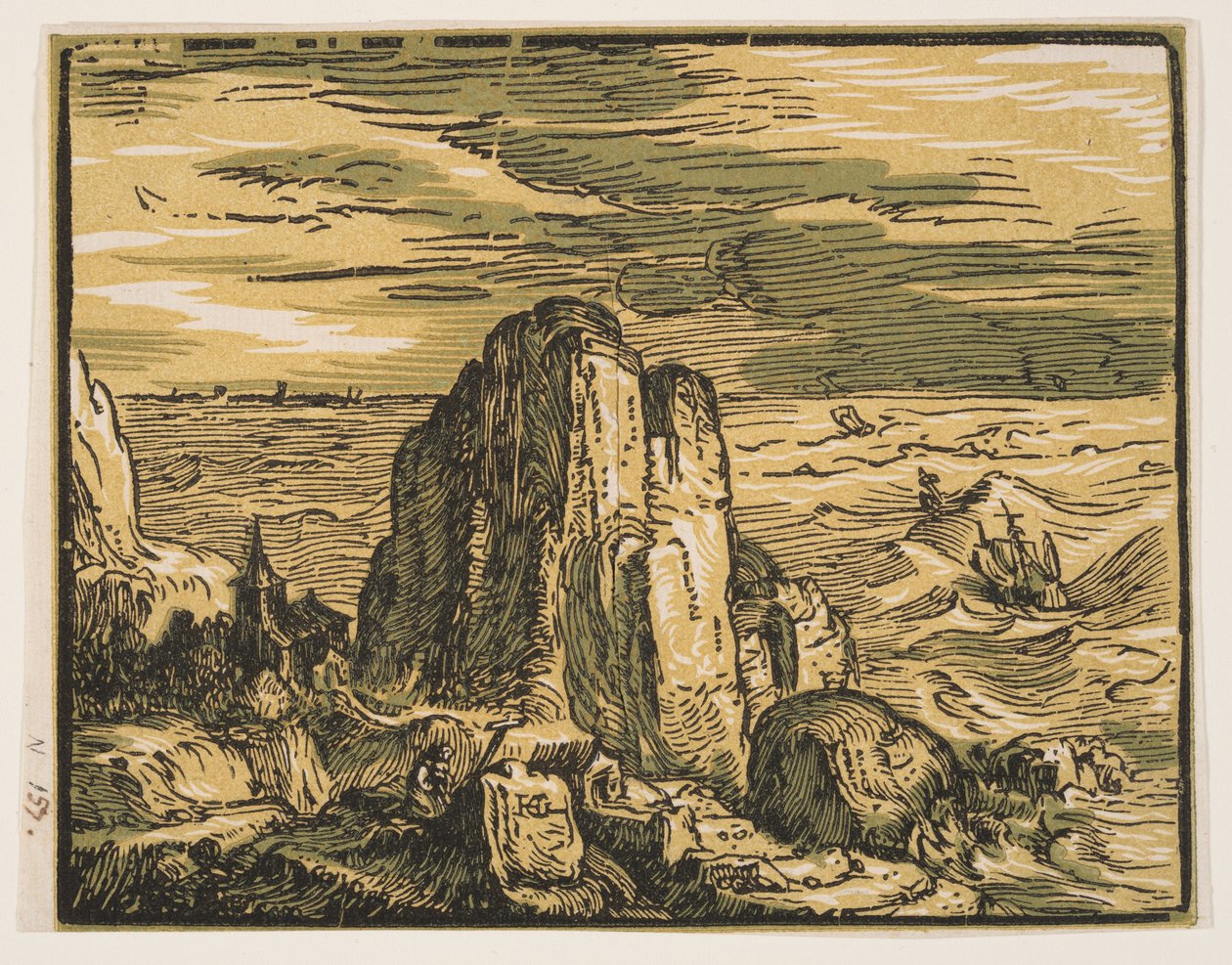 Klippa på en havsstrand av Hendrick Goltzius