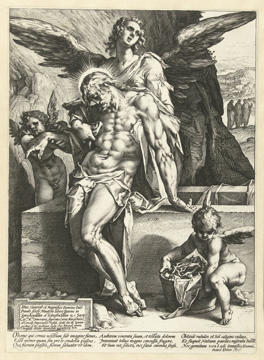Änglar bär Kristi kropp av Hendrick Goltzius