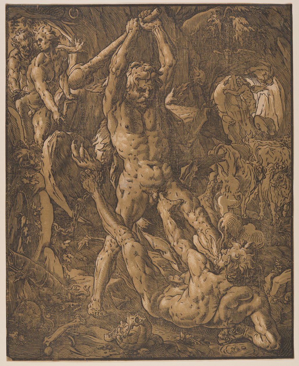 Herkules och Cacus av Hendrick Goltzius