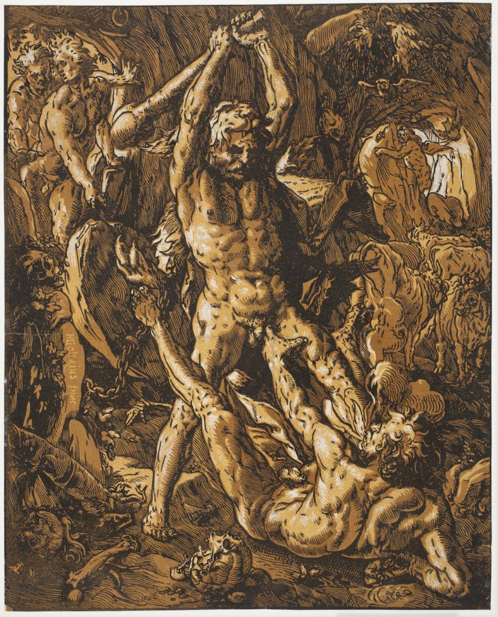 Hercules dödar Cacus av Hendrick Goltzius
