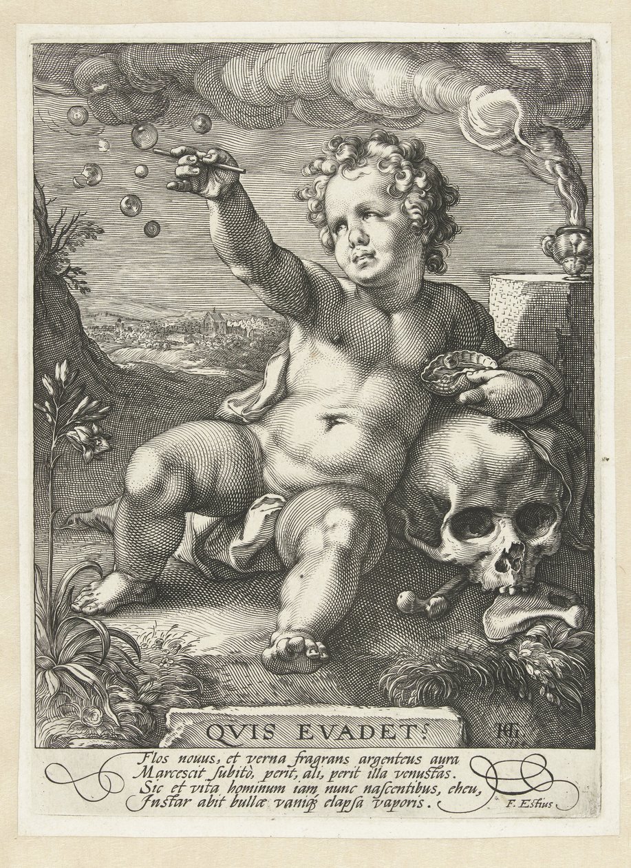 Homo bulla Vem undvek? (titel på objekt) av Hendrick Goltzius