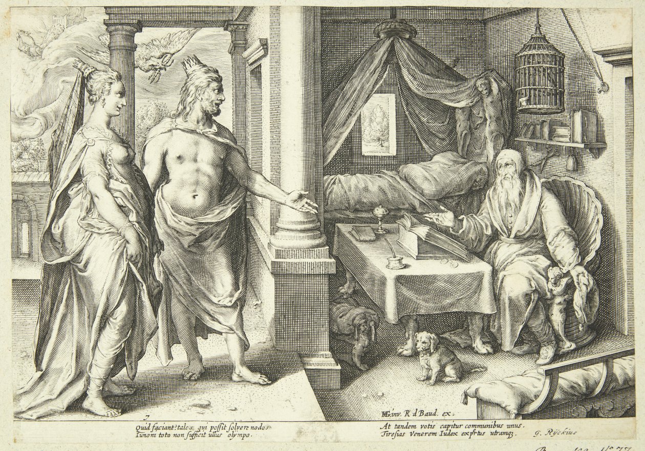Jupiter och Juno konsulterar Teiresias av Hendrick Goltzius
