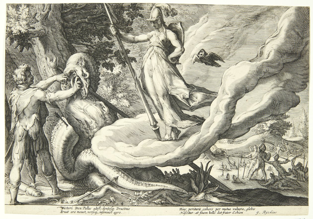 Kadmos sårar drakens tänder av Hendrick Goltzius