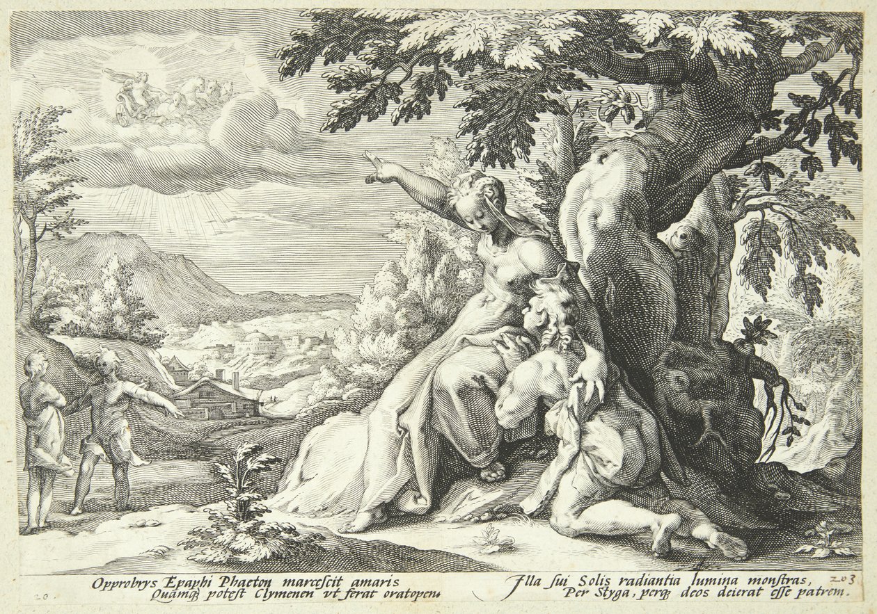 Clymene uppmuntrar Phaeton att hitta Helios av Hendrick Goltzius