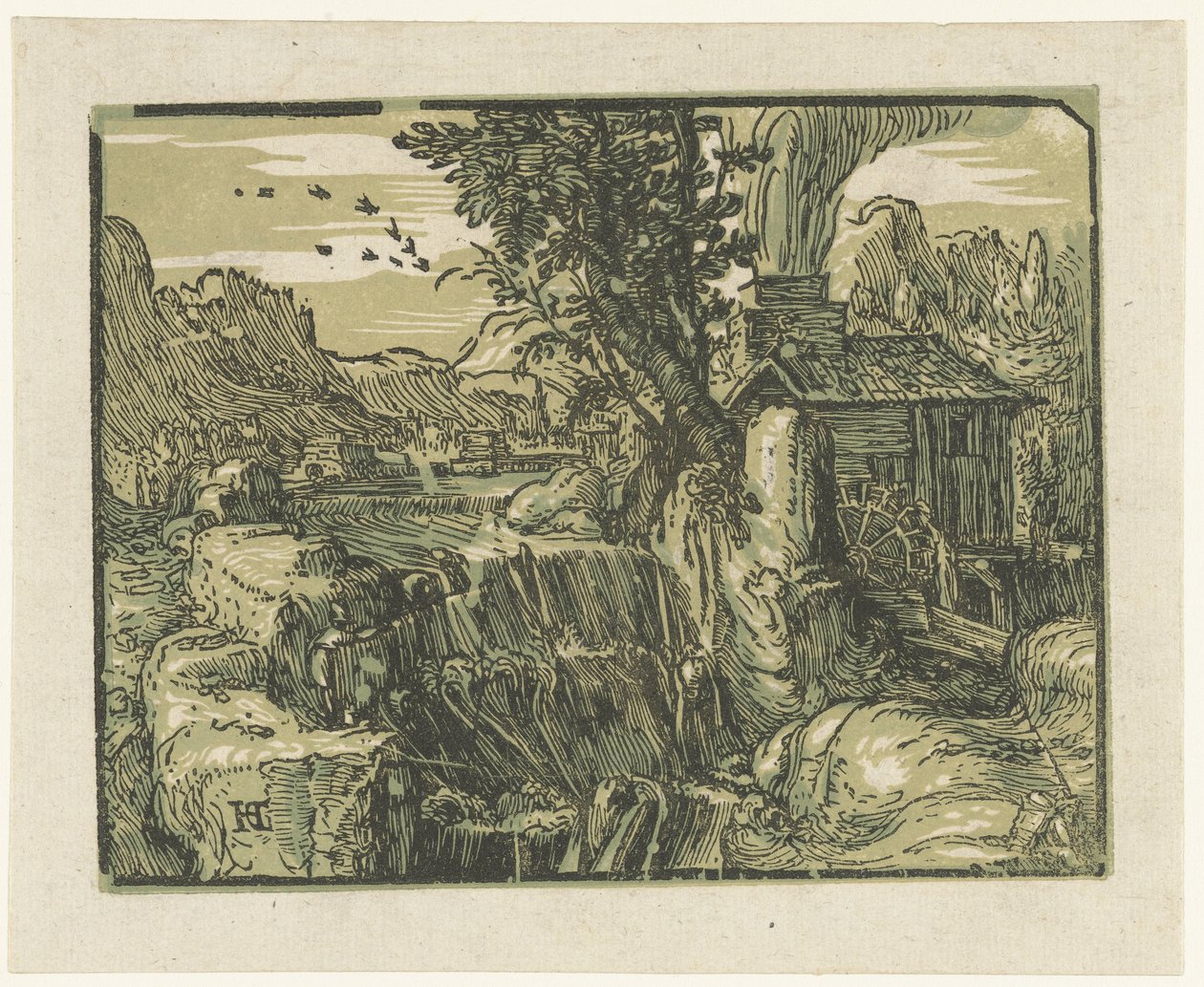 Landskap med vattenfall Fyra små landskap (serietitel) av Hendrick Goltzius