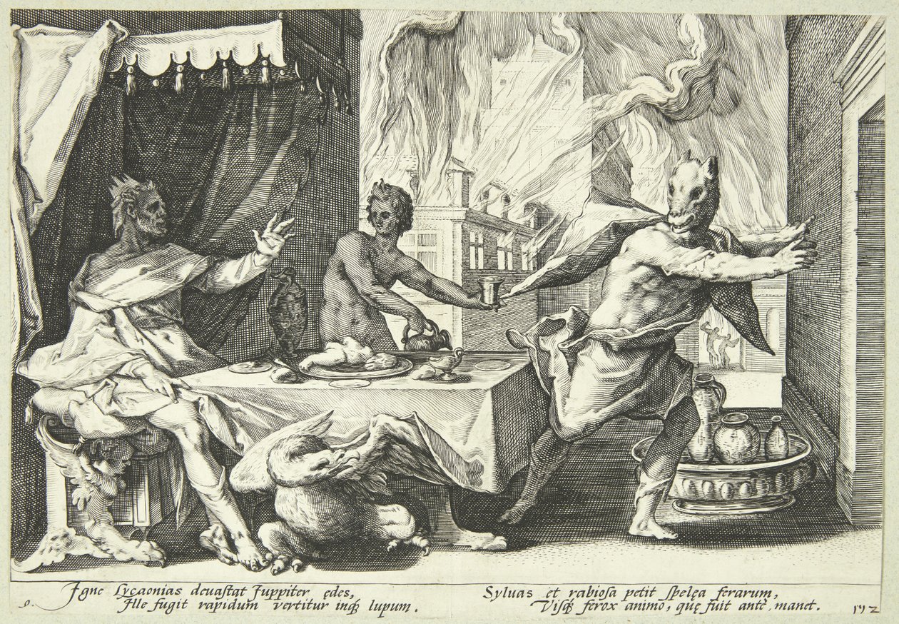Lykaon förvandlas till en varg av Hendrick Goltzius