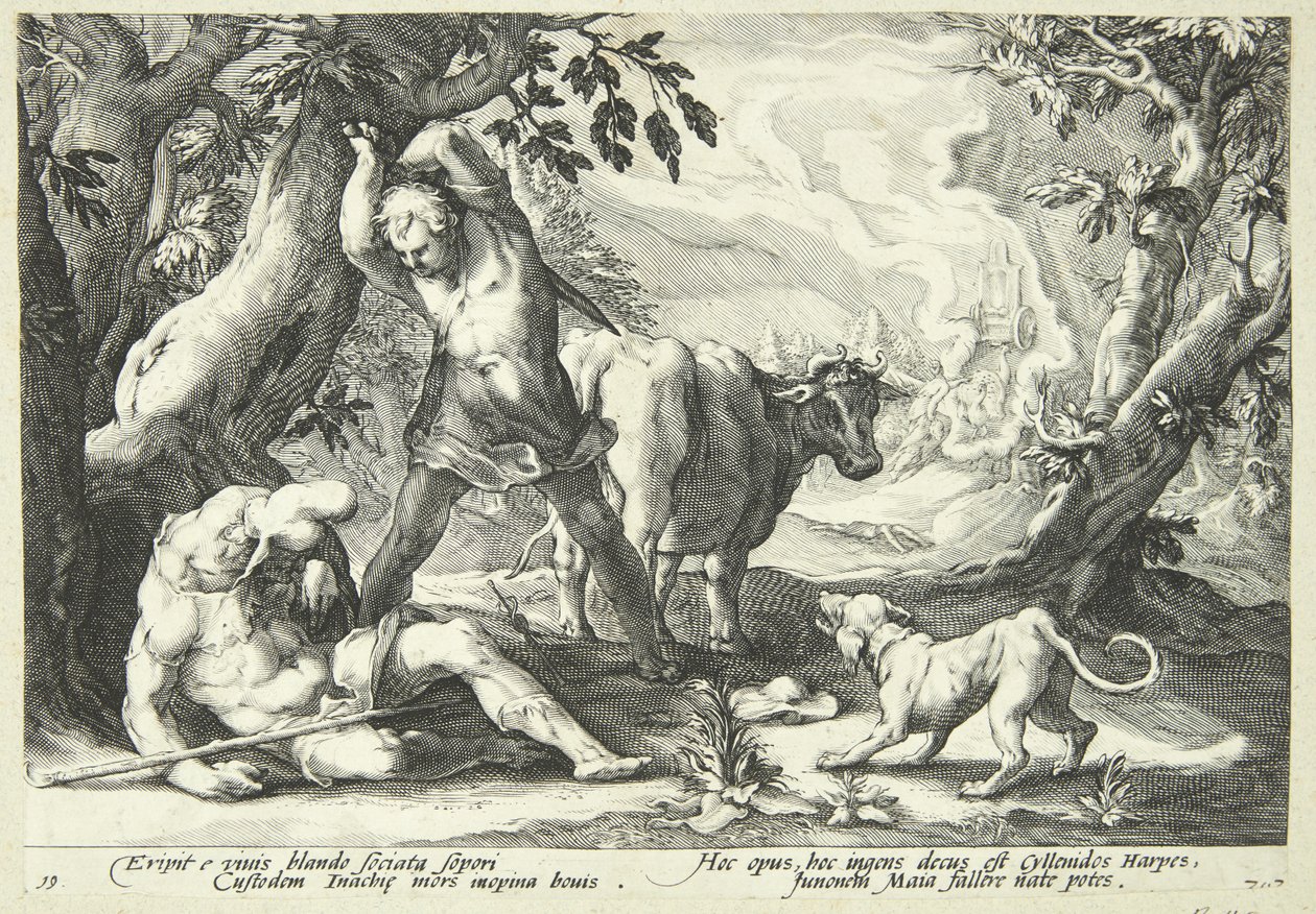 Merkurius dödar Argus av Hendrick Goltzius