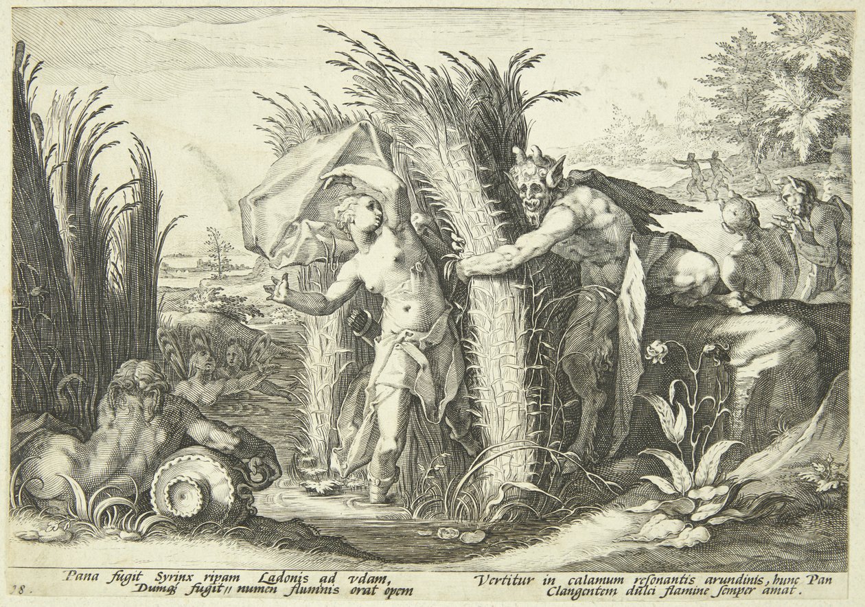 Pan och Syrinx av Hendrick Goltzius