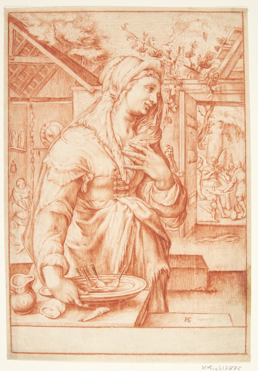 Sarah i köket av Hendrick Goltzius