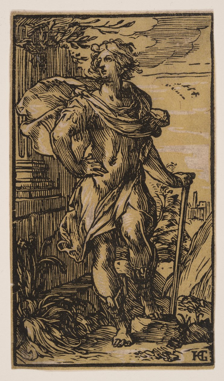Stående ung man med käpp av Hendrick Goltzius