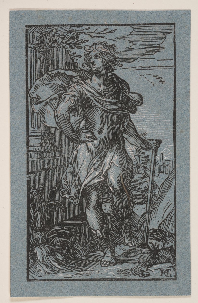 Stående ung man med käpp av Hendrick Goltzius