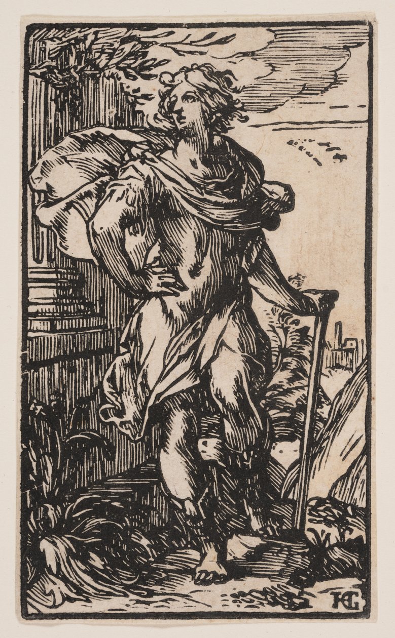Stående ung man med käpp av Hendrick Goltzius
