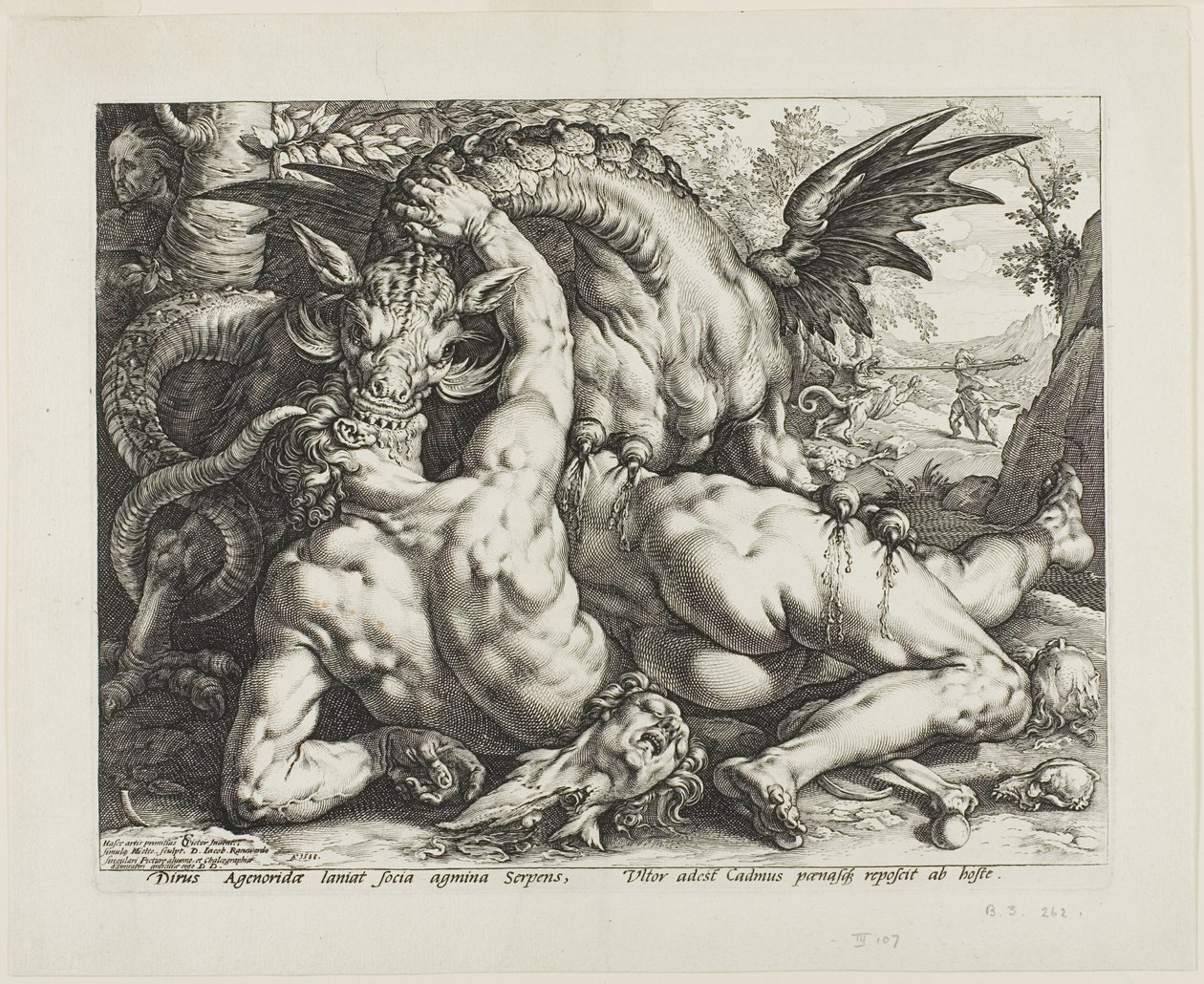 Draken som slukar Cadmus följeslagare av Hendrick Goltzius