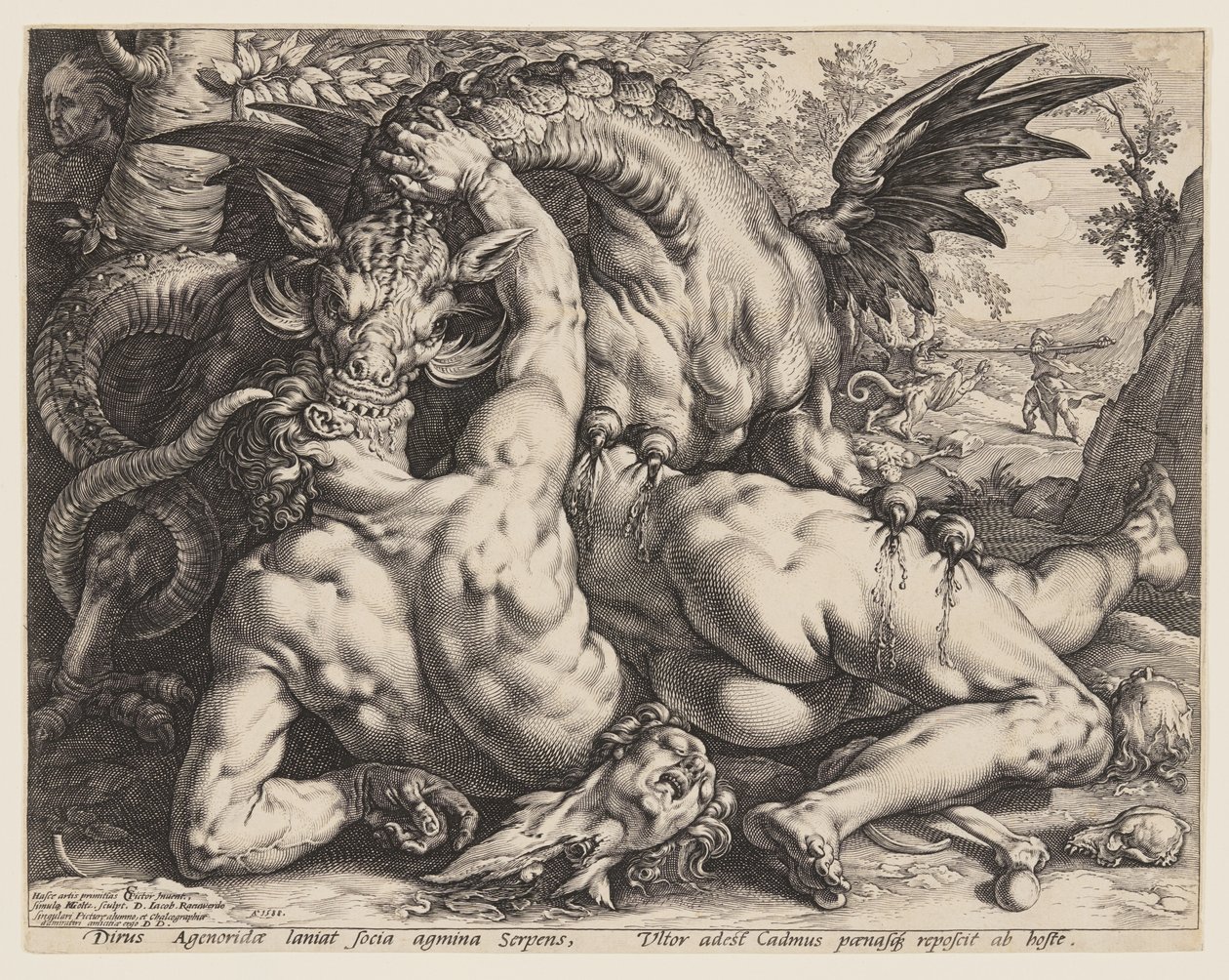 Draken som slukar Cadmus följeslagare av Hendrick Goltzius