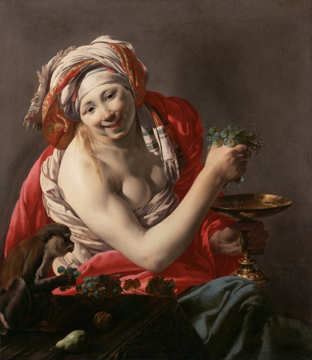 Bacchante med en apa, 1627 av Hendrick Jansz Terbrugghen
