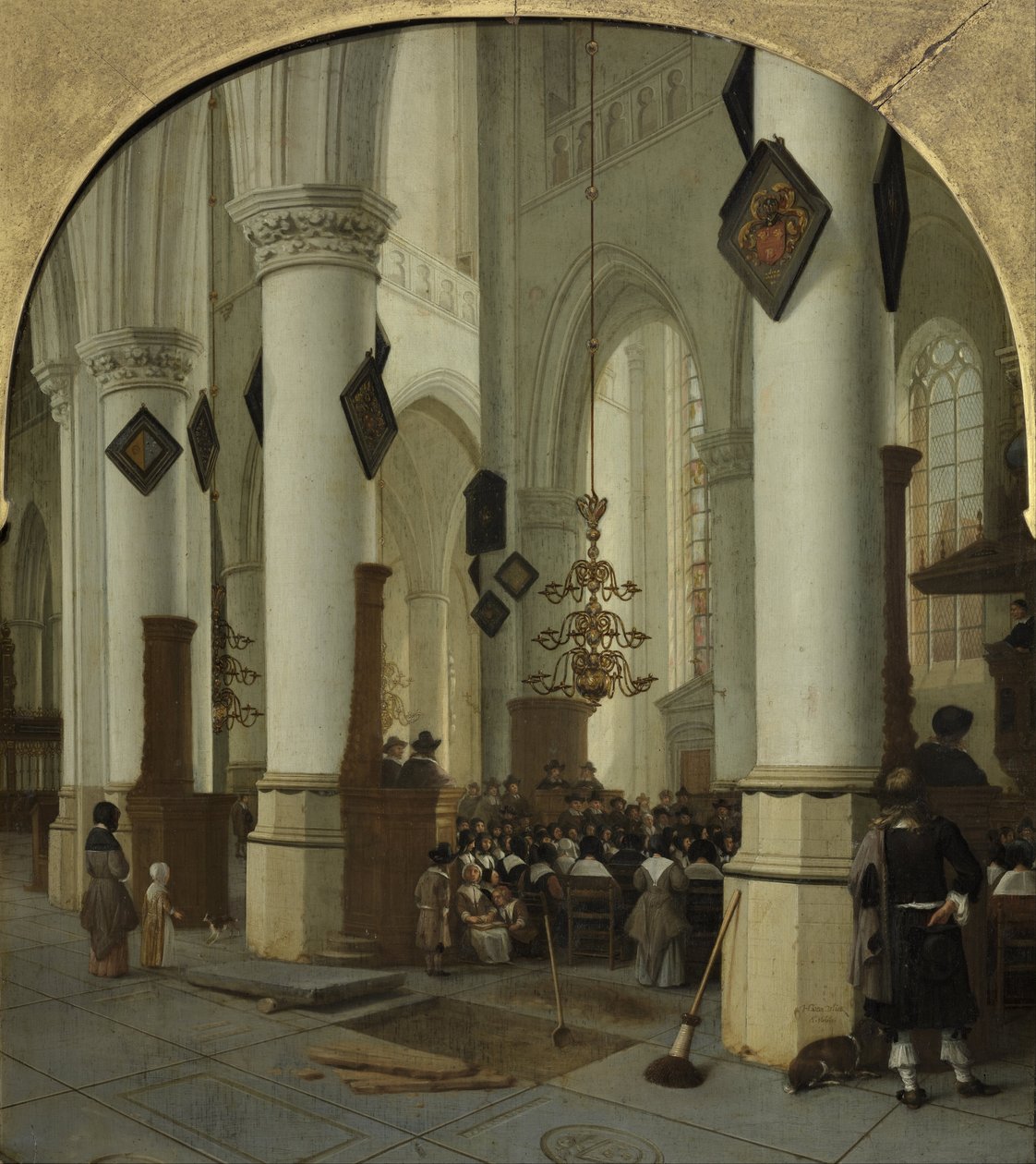 Vy inuti Saint Bavo -kyrkan i Haarlem under mässan av Hendrik Cornelisz. van Vliet