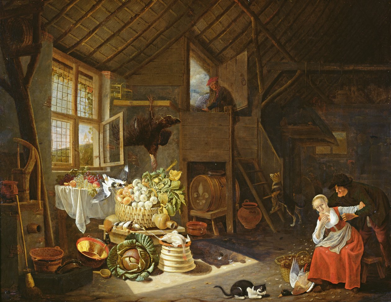 Interiör av en bondgård (olja på koppar) av Hendrik Martensz Sorgh