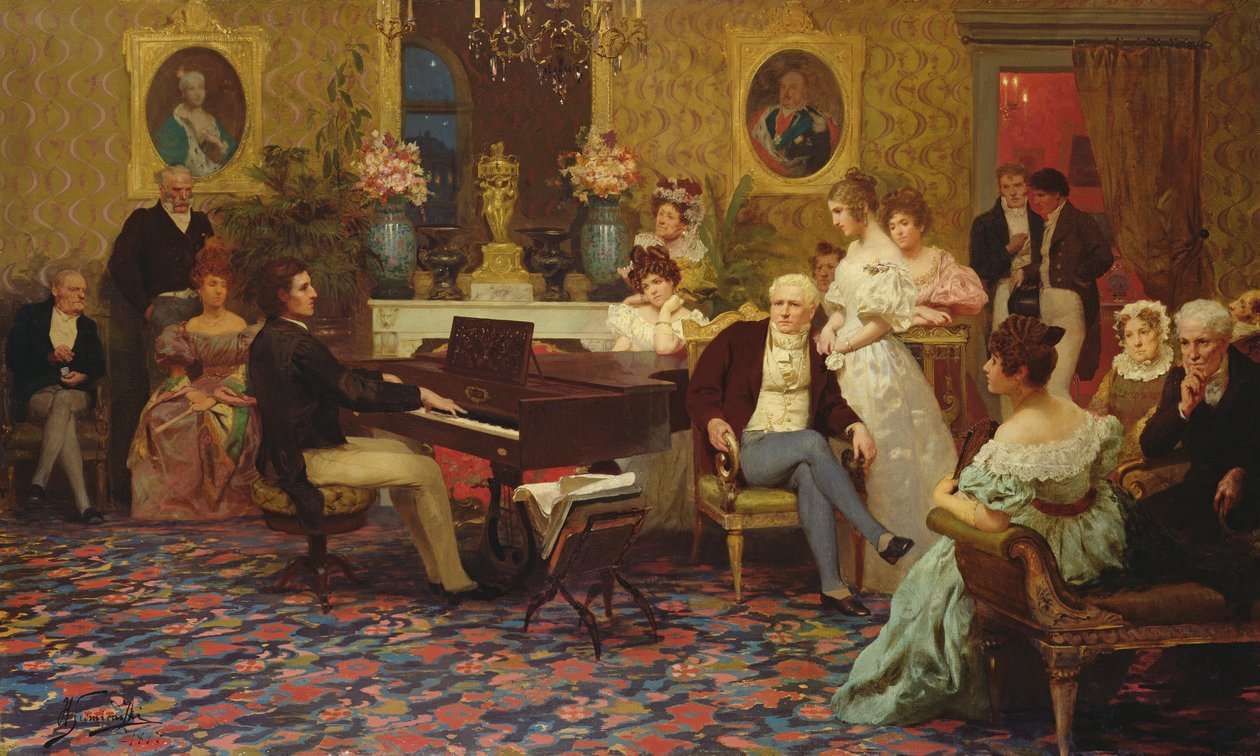 Chopin spelar piano i Prince Radziwills salong, 1887 av Henryk Siemiradzki