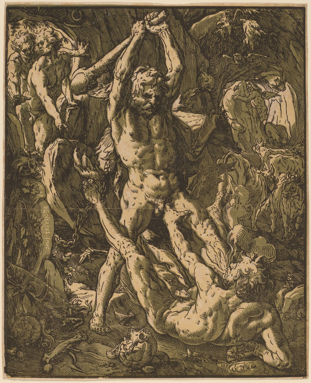 Hercules dödar Cacus av Hendrik Goltzius