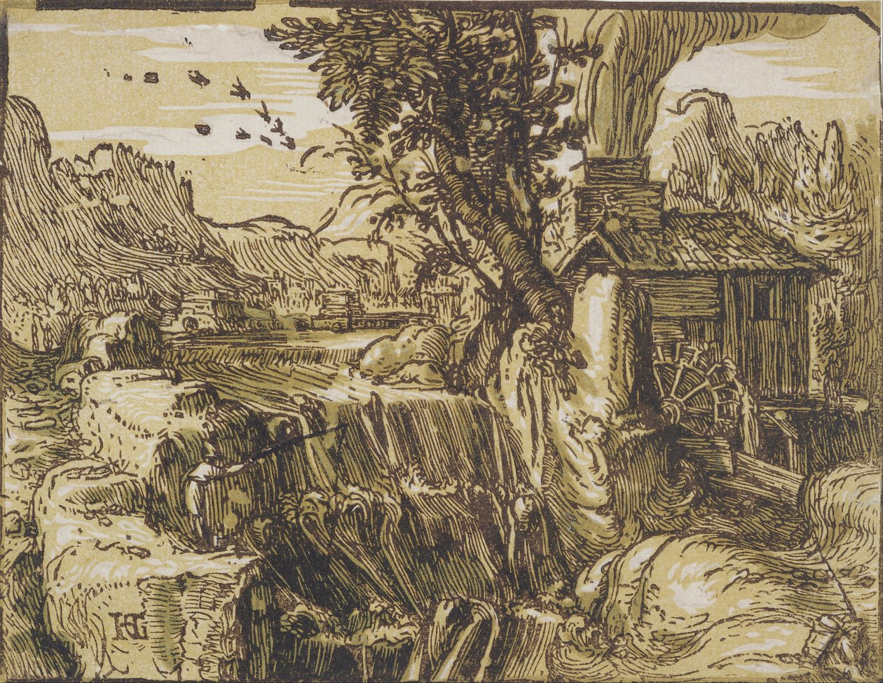 Landskap med vattenfall av Hendrik Goltzius