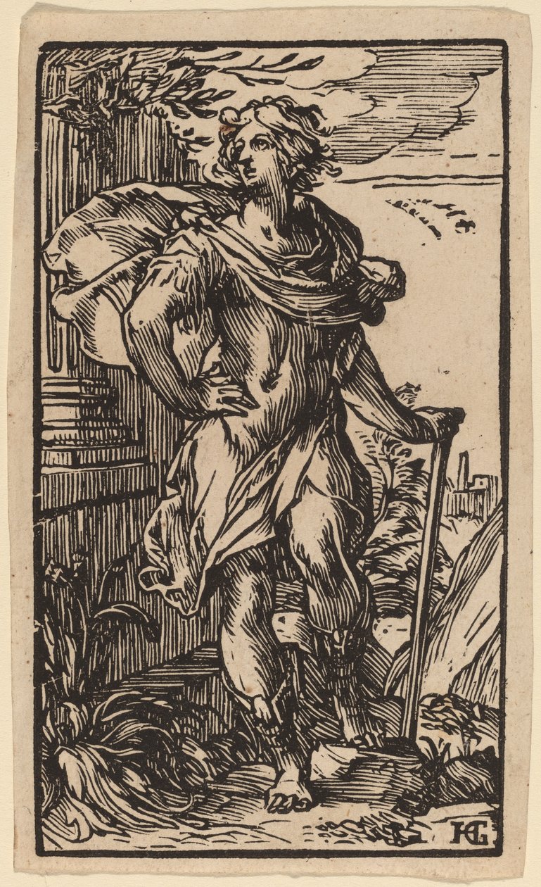 Stående ung man med en käpp av Hendrik Goltzius