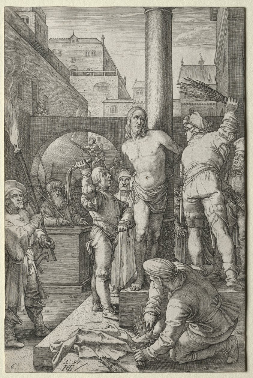 Flagelationen från The Passion. av Hendrik Goltzius