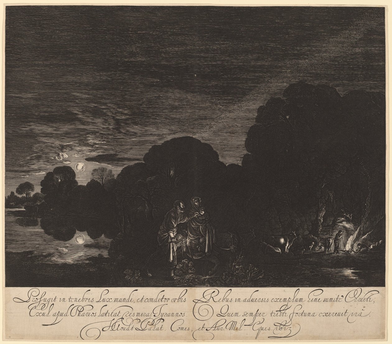 Flygningen till Egypten av Hendrik Goudt after Adam Elsheimer