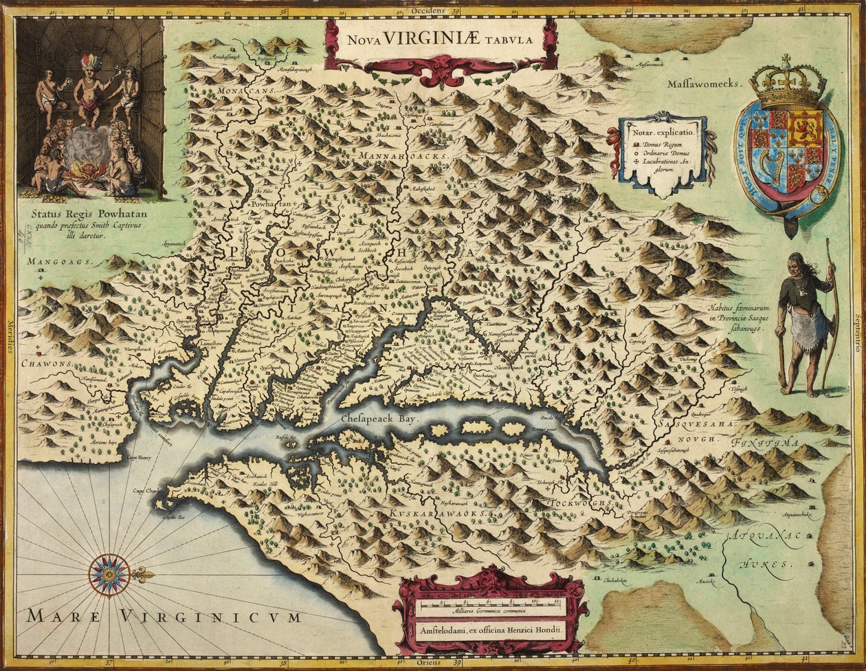 En karta över Virginia (handfärgad gravyr) av Hendrik I Hondius