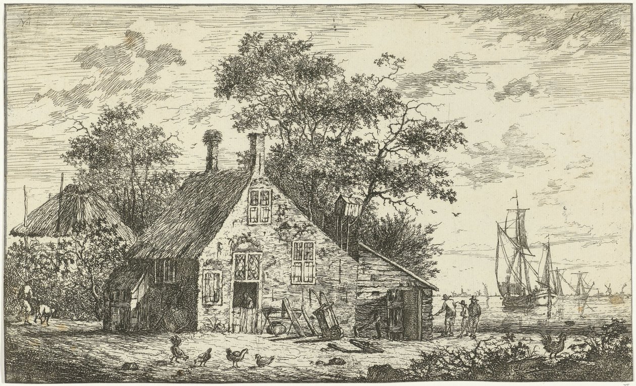 Gård vid en flod av Hendrik Kobell