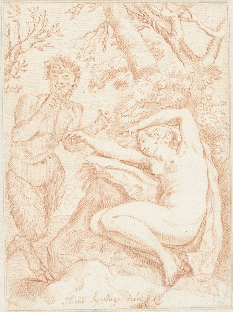 Satyr spionerar en sovnymf av Hendrik Lijnslager