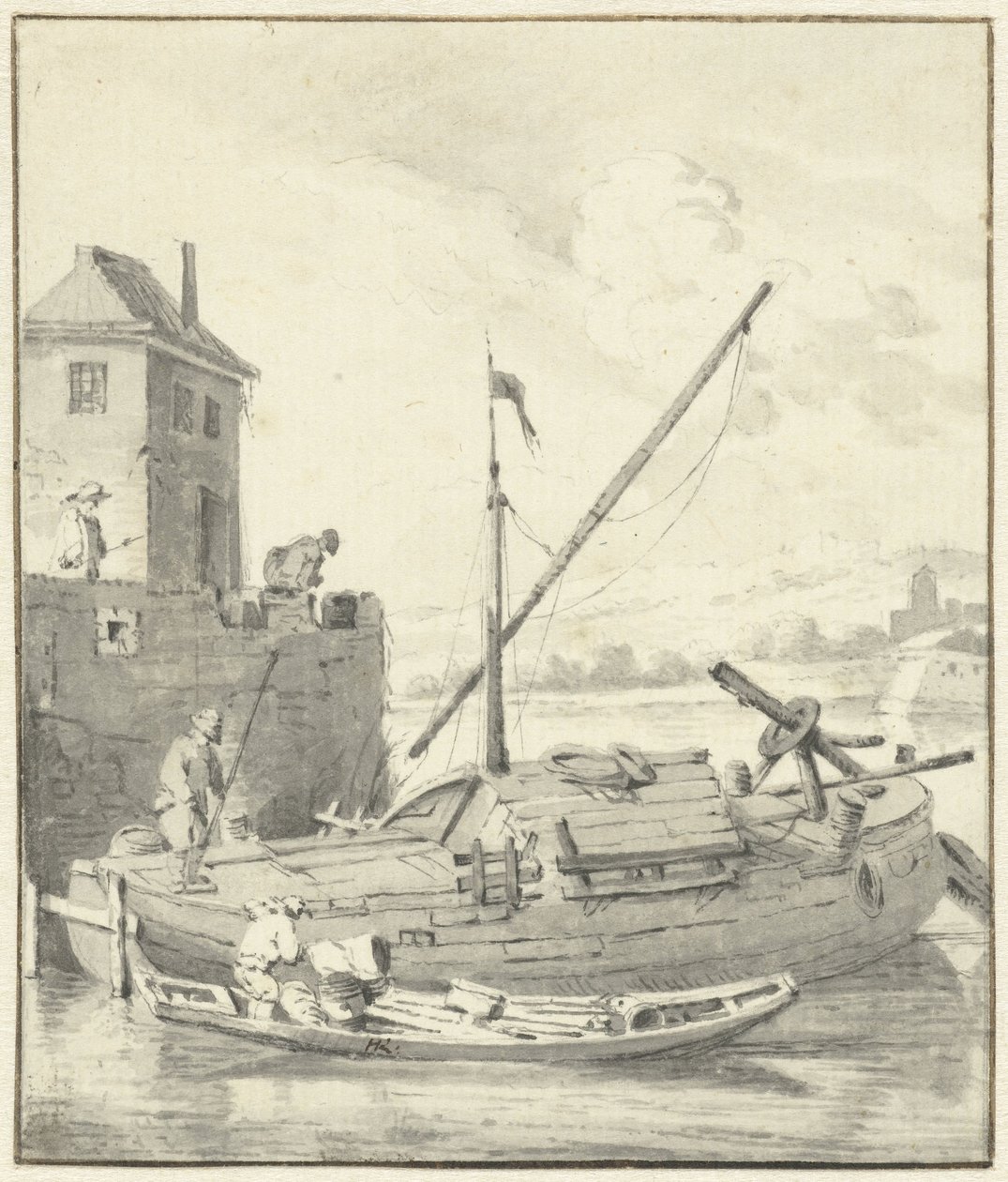 Pråm vid en stadsmur av Hendrik Rietschoof
