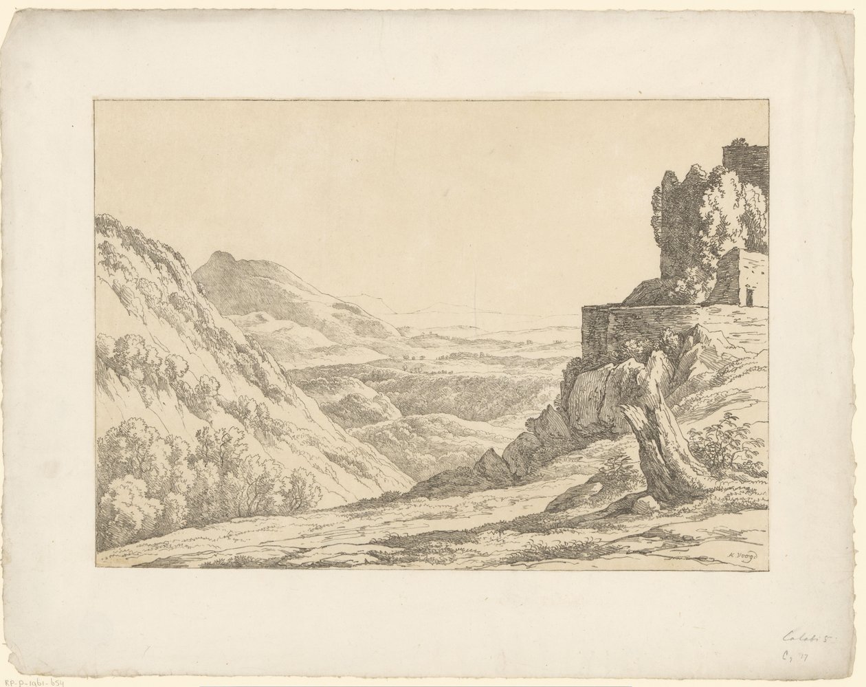 Ruin med utsikt Tentamina Lithographica (serietitel) Italienska landskap (serietitel) av Hendrik Voogd